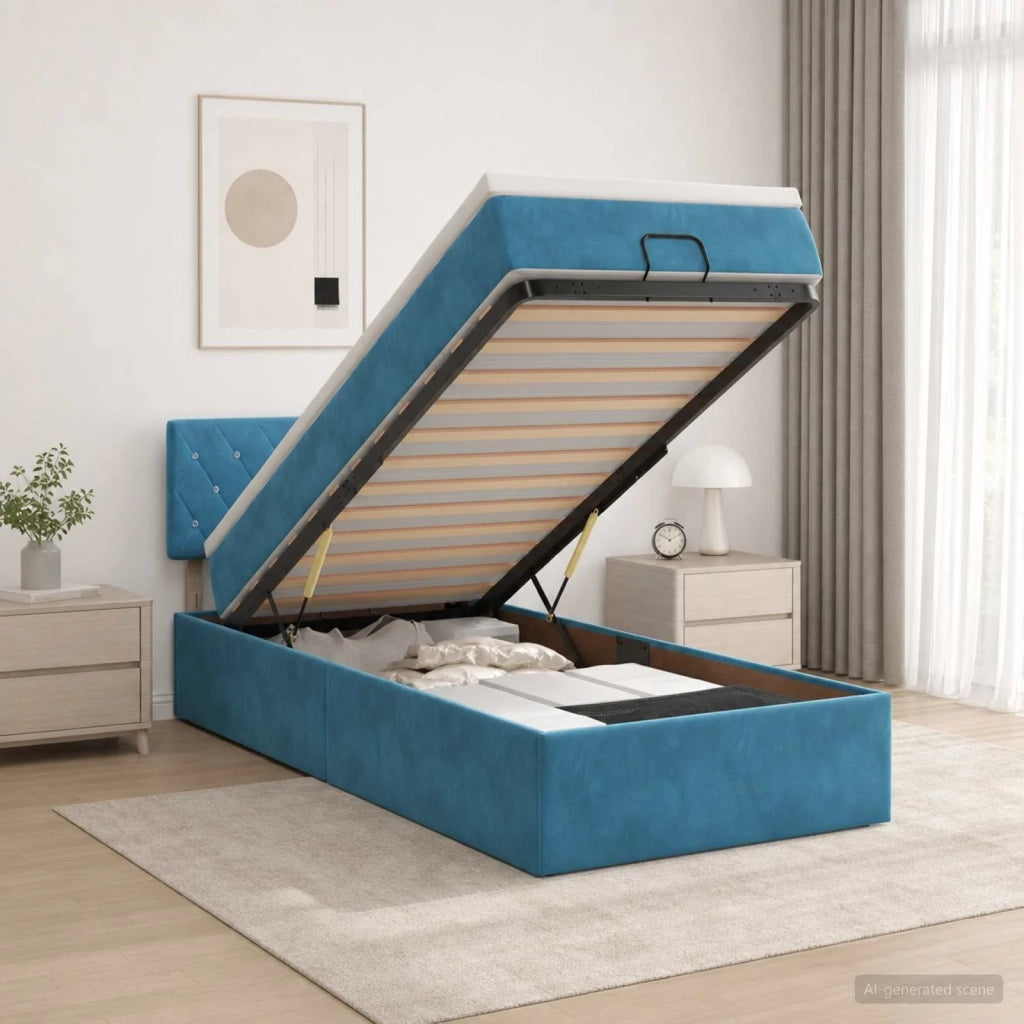 Letto ottomano con materasso Blu Scuro 100 x 200 cm Velluto 3456469