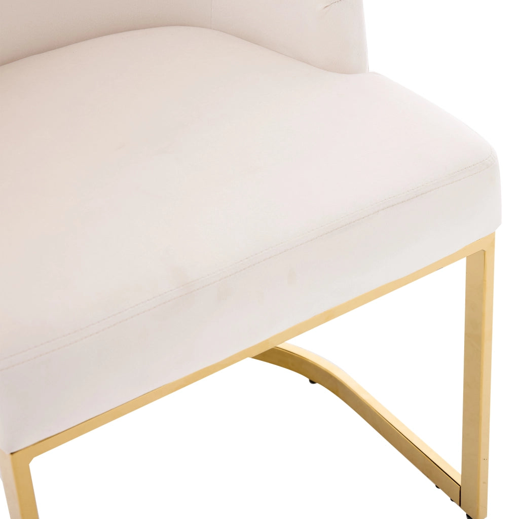 Set di 2 sedie da pranzo in velluto con schienale a rombi e gambe metalliche per sala da pranzo beige oro