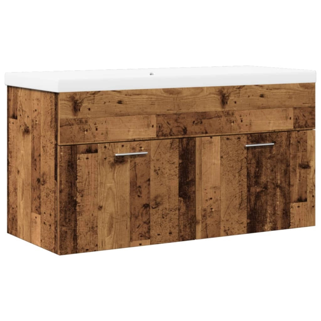 Mobiletto da bagno a parete con lavabo e vano contenitore integrato 90 x 38,5 x 46 cm legno composito finitura effetto legno anticato 02_0055844