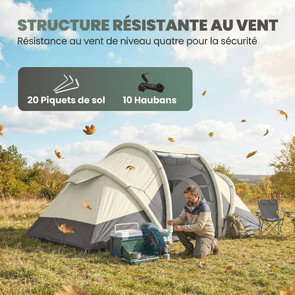 Tenda Gonfiabile da Giardino 2-4 Persone ¨C zephmum ¨C 2 Camere, Soggiorno, Grigio 485x245x188cm