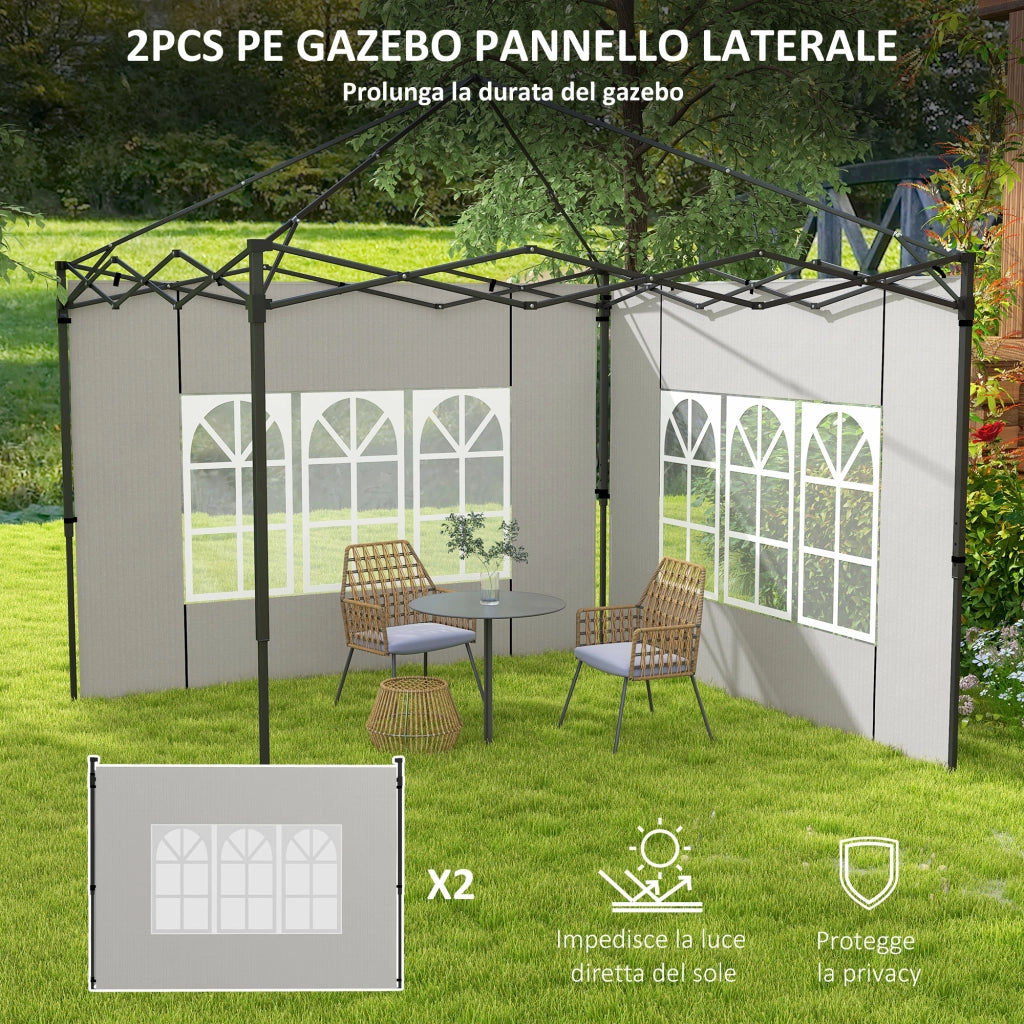 Set 2 Pareti Laterali per Gazebo 3x3 m e 3x6m con Finestre, in PE e Plastica, 293x193 cm, Bianco