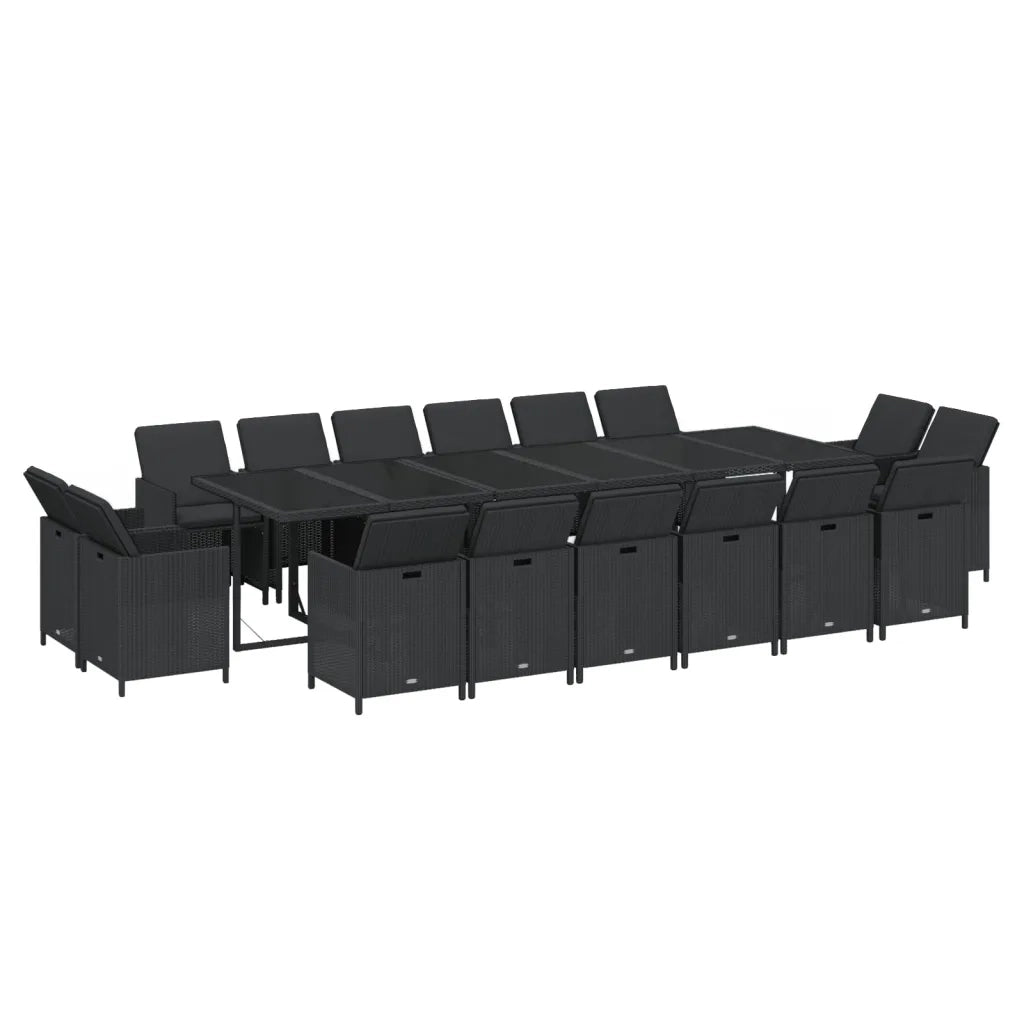 Set da Pranzo per Giardino 17 pz con Cuscini in Polyrattan Nero 3095614