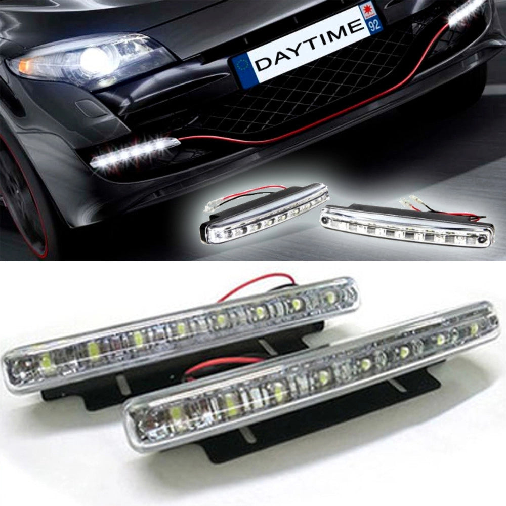 Trade Shop - Luci Auto 8 Led Per Fanale Daytime - Diurne Waterproof Dc 12v Paraurti Auto -