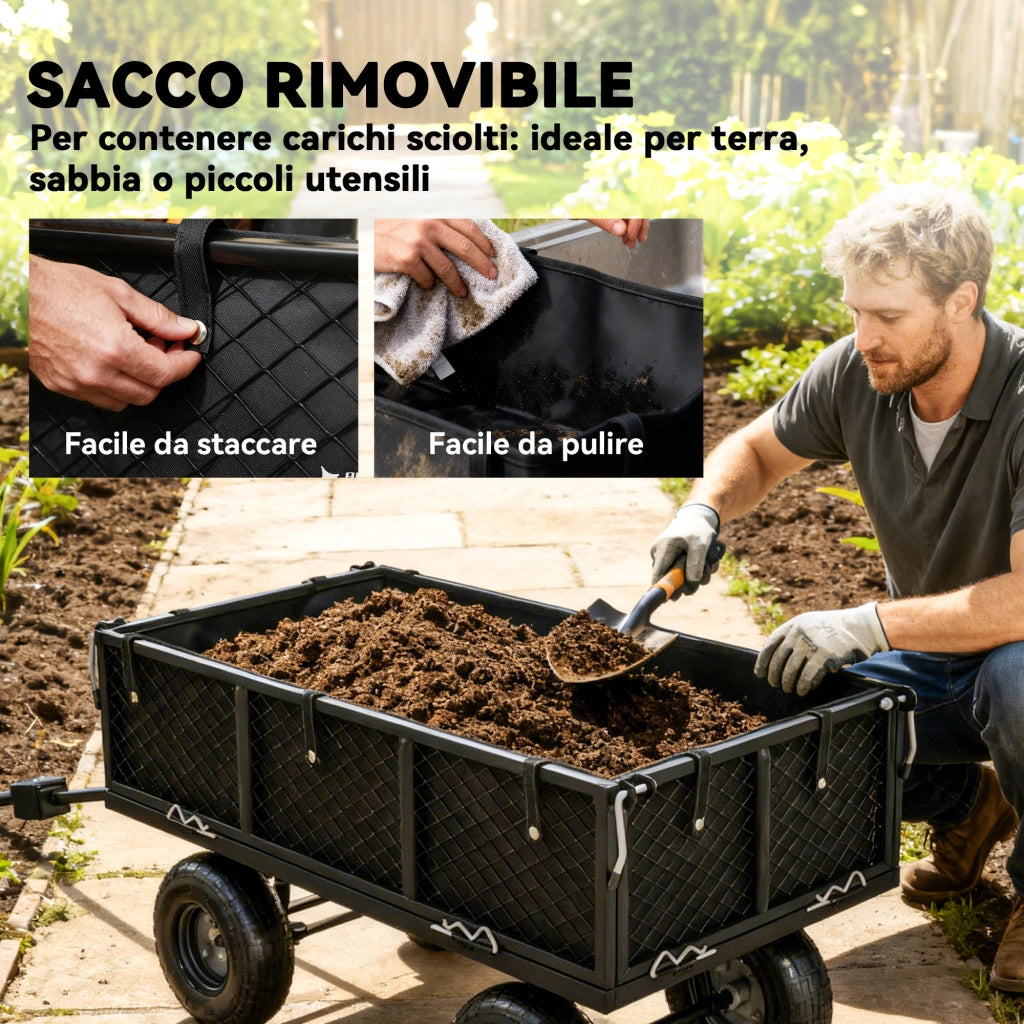 Carrello da Giardino ¨C Xylo ¨C Acciaio 114L Nero 105x51x54cm