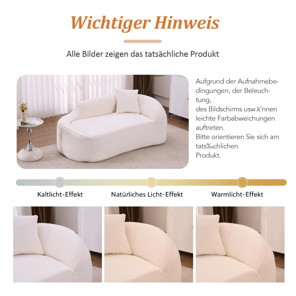 Divano letto 2 posti con seduta profonda e cuscino; chaise longue in ciniglia bianco