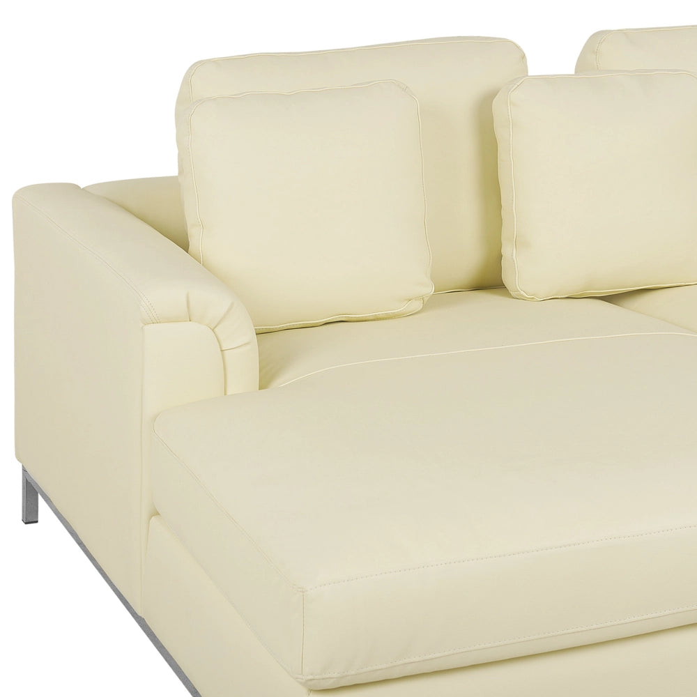 Divano ad angolo rivestito in pelle beige con orientamento a versione destra a forma di L ottomana