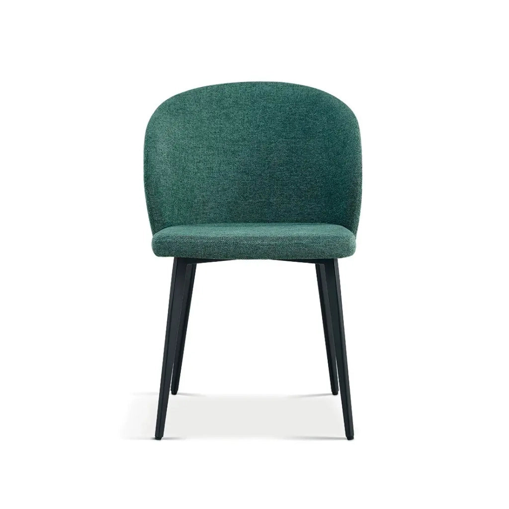 Sedia rivestita in tessuto per sala da pranzo colore verde. Collezione HARDIN