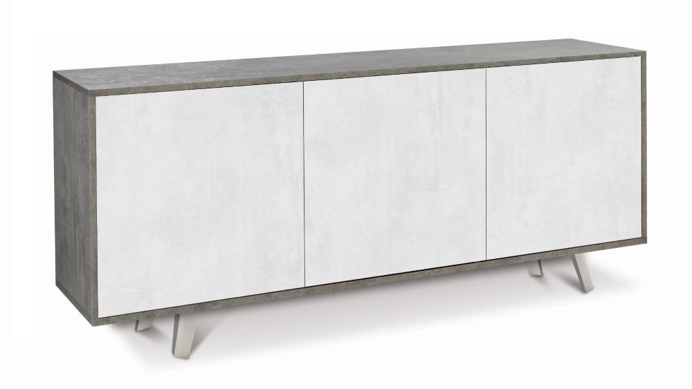 Mobile Madia 3 ante con apertura a spinta H74 L177 P41 struttura color Cemento frontali Bianco ossido 7073k Sarmog