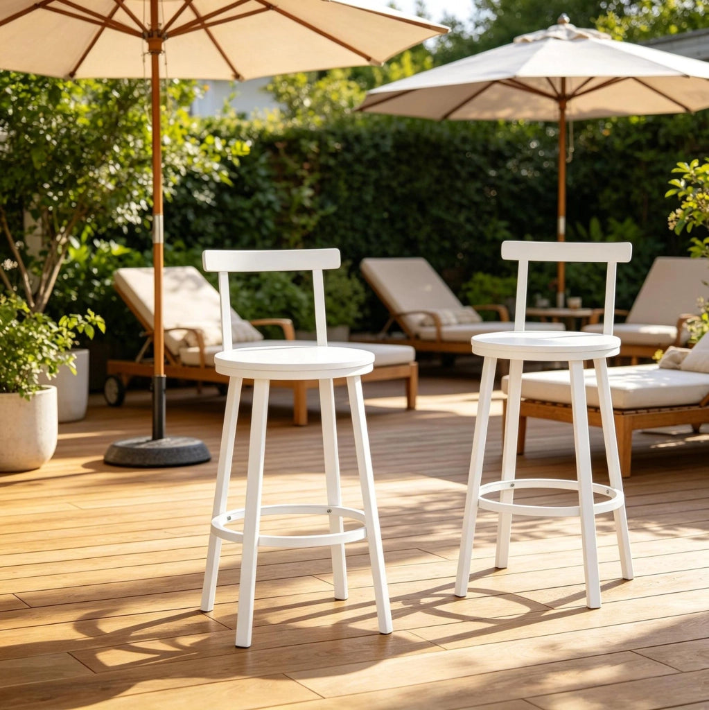 Set di 2 sgabelli da bar bianchi con schienale in MDF