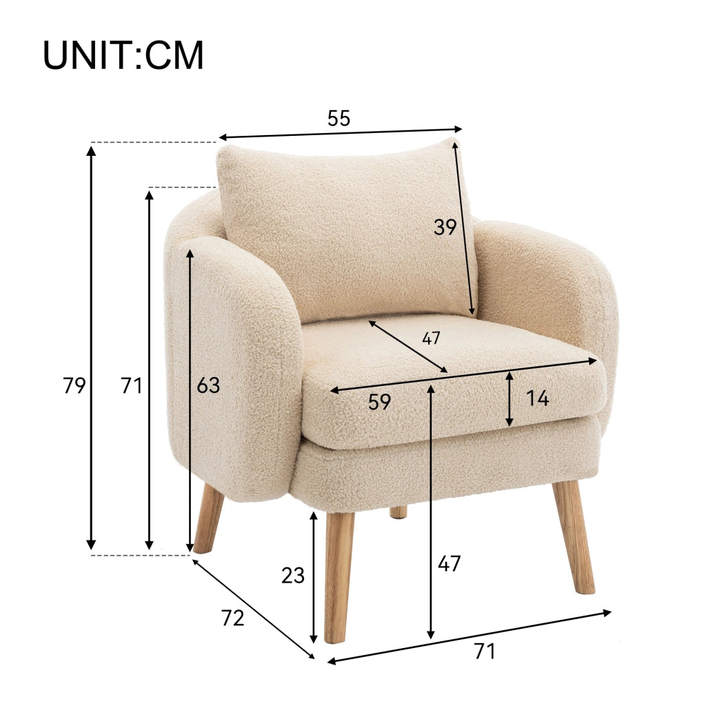 Poltrona singola in Teddy con cuscino; 71x72x71 cm; beige