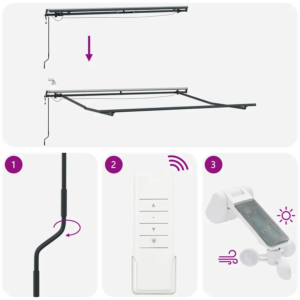 vidaXL Tenda da Sole Retrattile Automatica con LED Bordò 300x250 cm
