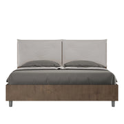 Letto Matrimoniale 160x190 cm con Rete Struttura Noce con Cuscini in Similpelle Egos Appia Tortora