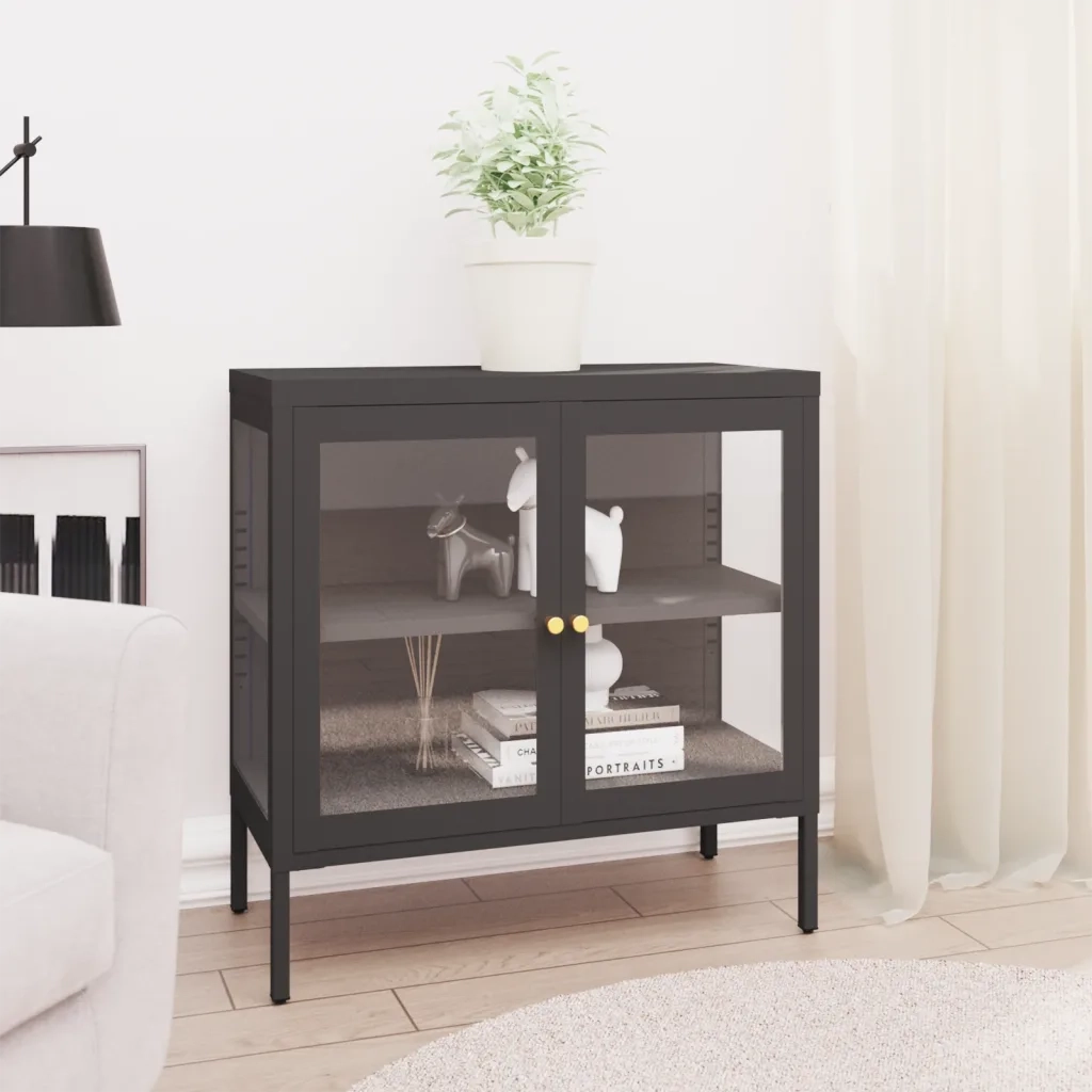 Credenza | Madia | Buffet da pranzo | Armadio da pranzo Antracite 70x35x70 cm in Acciaio e Vetro