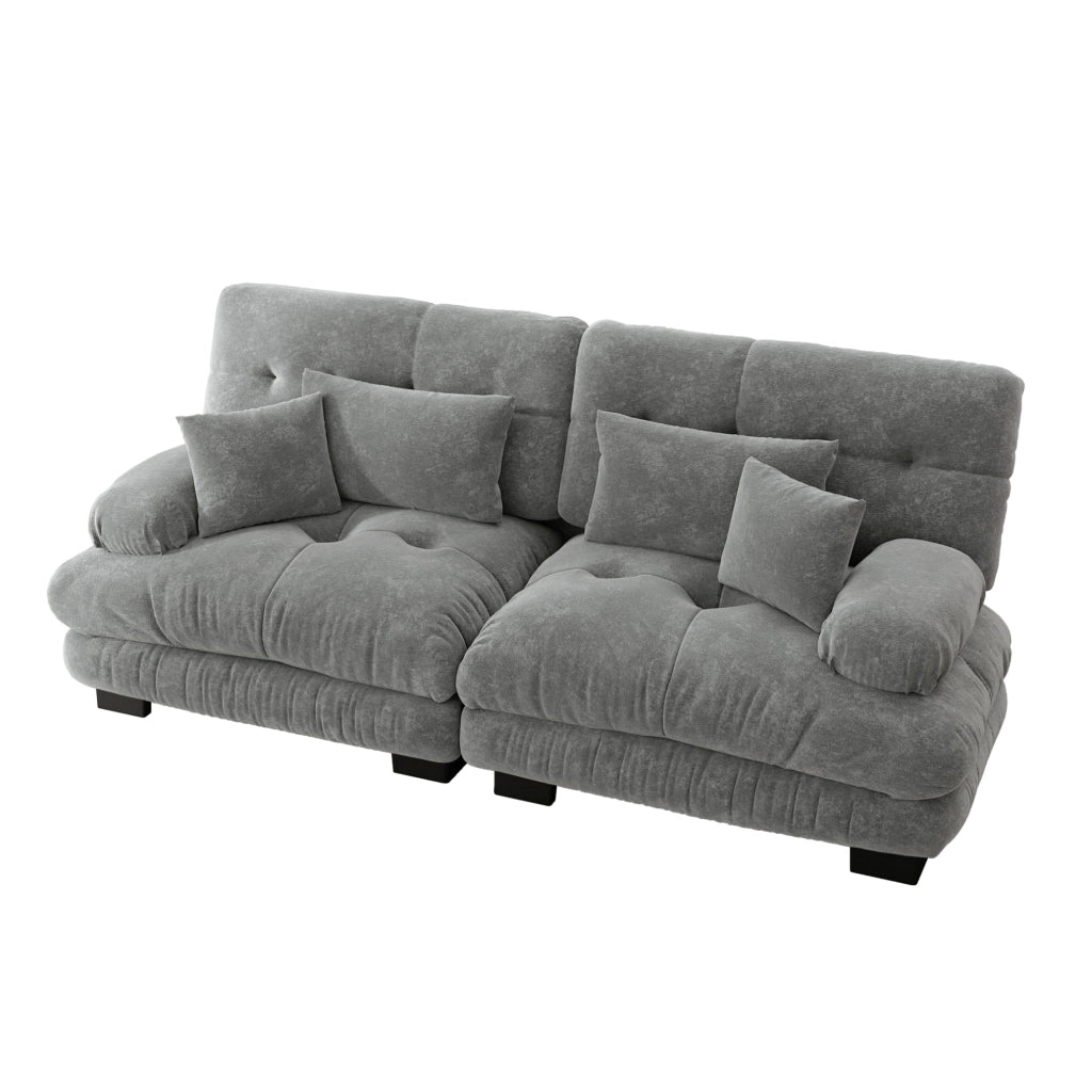 Divano modulare 220x77x81 cm con design cloud e braccioli imbottiti in chenille grigio