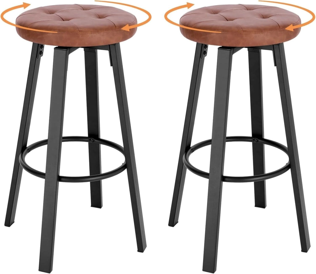 Set di 2 Sgabelli da Bar con 4 Gambe e Poggiapiedi, Sedie Alte da Cucina in Metallo e PU, con Seduta Rotonda Φ 35,5cm, Carico di 120kg, Antracite, BH330an-2