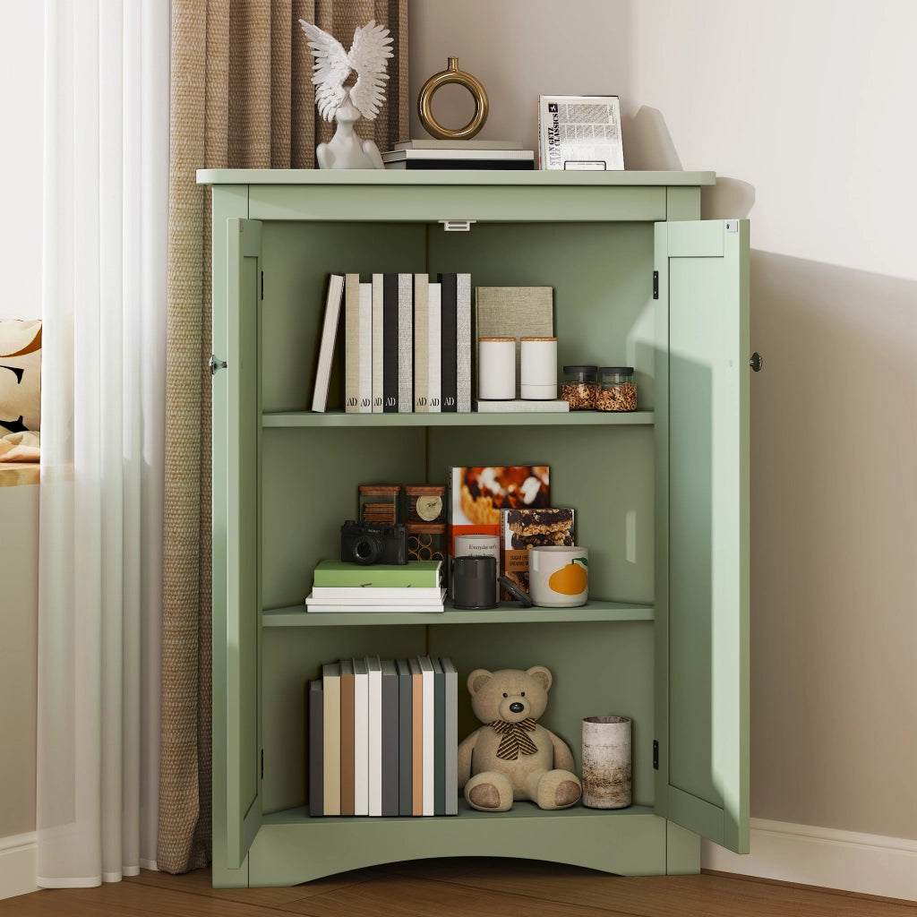 Armadietto angolare da bagno con 2 ante e 3 vani, in MDF laccato, verde, per bagno cucina soggiorno, 61,5 × 80 cm