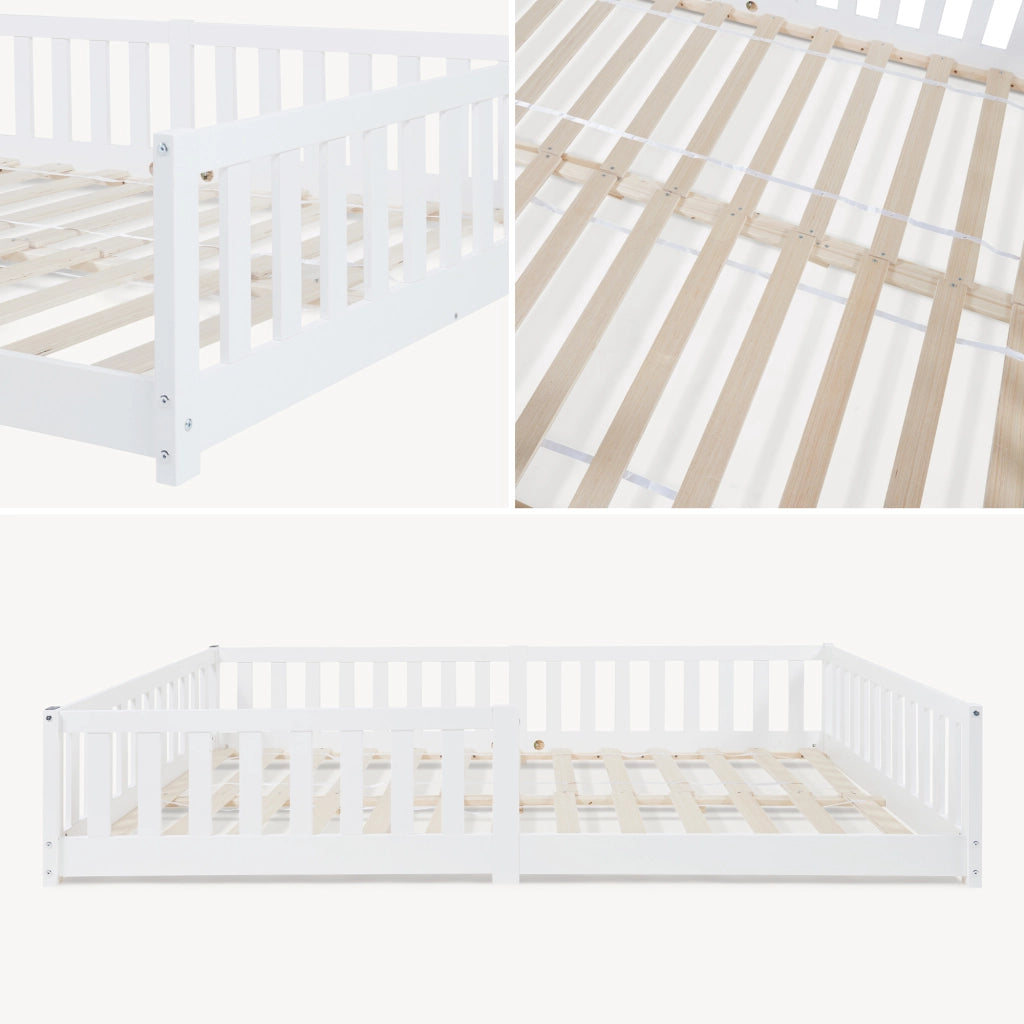 Letto Montessori per Cameretta Tanna in Legno di Pino 140 x 200 cm - Bianco [en.casa]