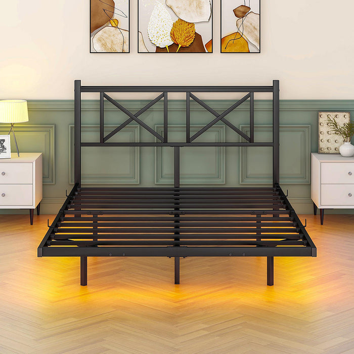 Letto doppio 140x200cm - Xylo - LED USB sospeso facile montaggio