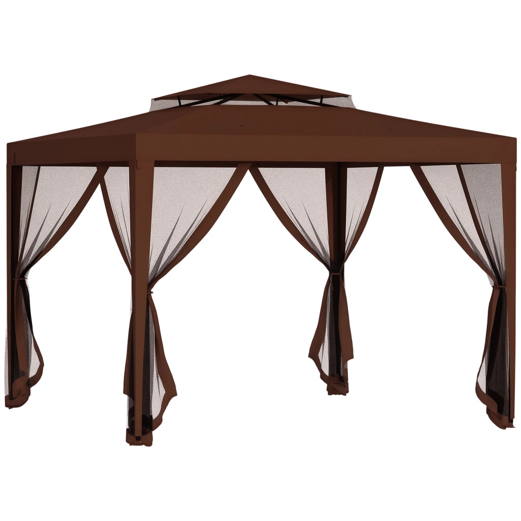 Gazebo da Giardino 3x3 m con 4 Zanzariere ¨C Zephmum ¨C Marrone Metallo