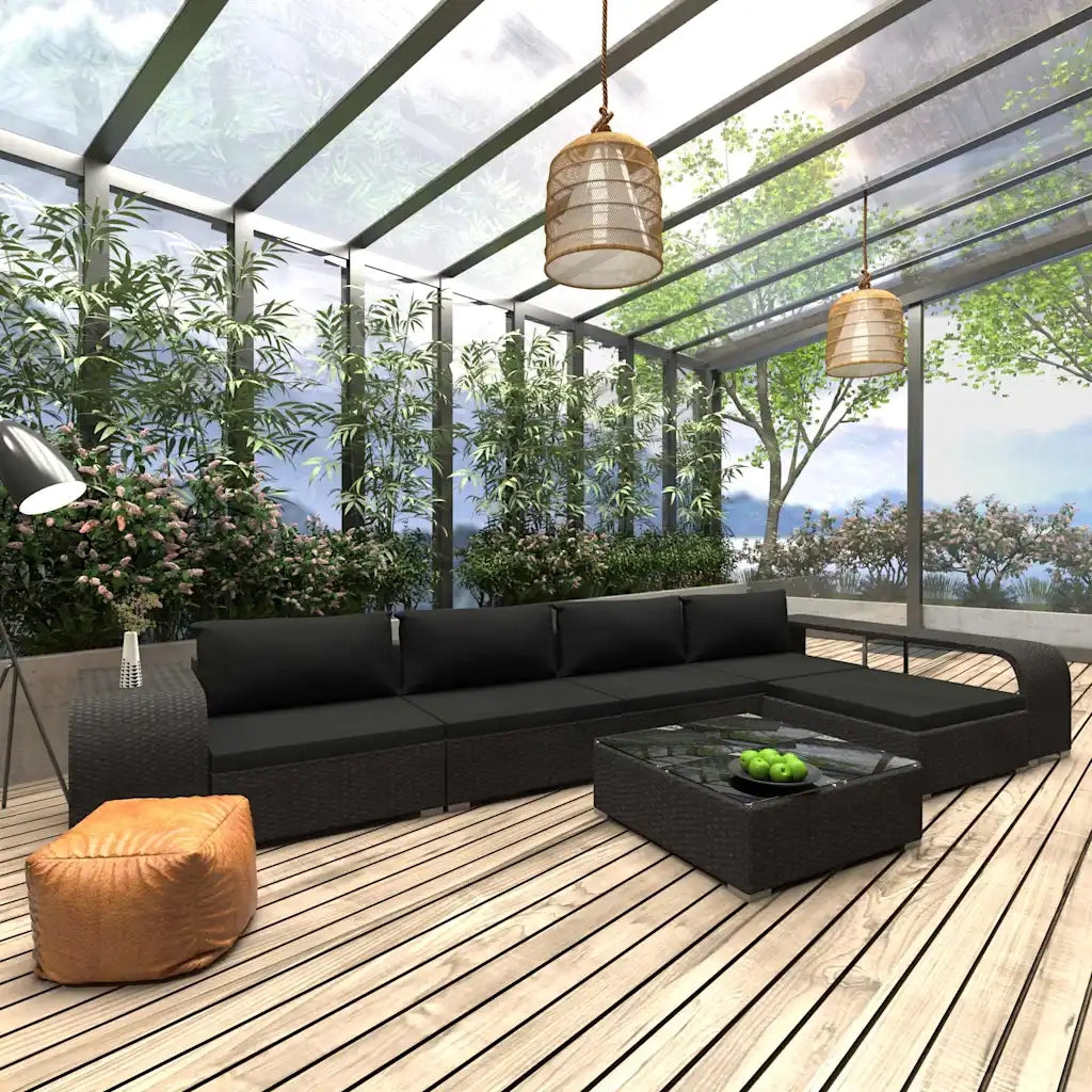 Set Divani da Giardino 8 pz con Cuscini in Polyrattan Nero 48314