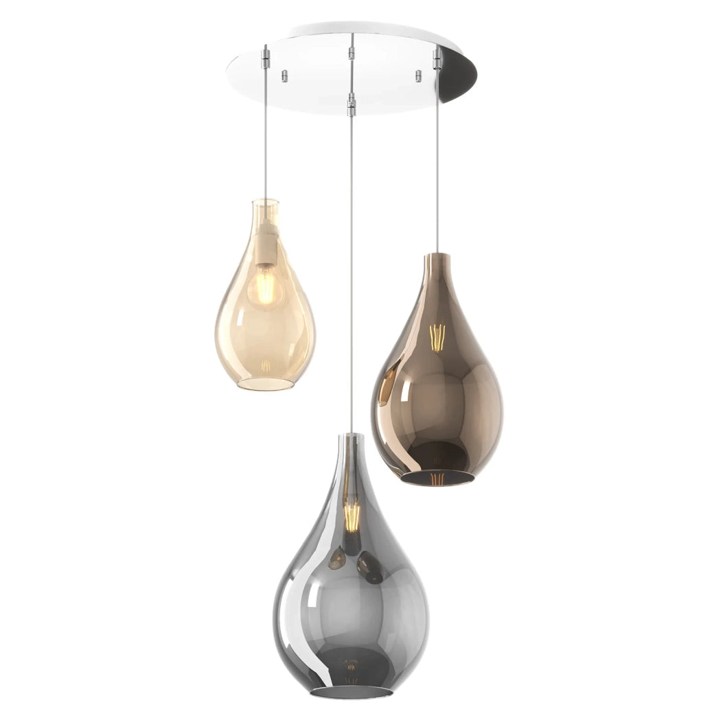 Lampadario Contemporaneo Drop 2.0 Metallo Cromo Vetro Multicolor 3 Luci E27