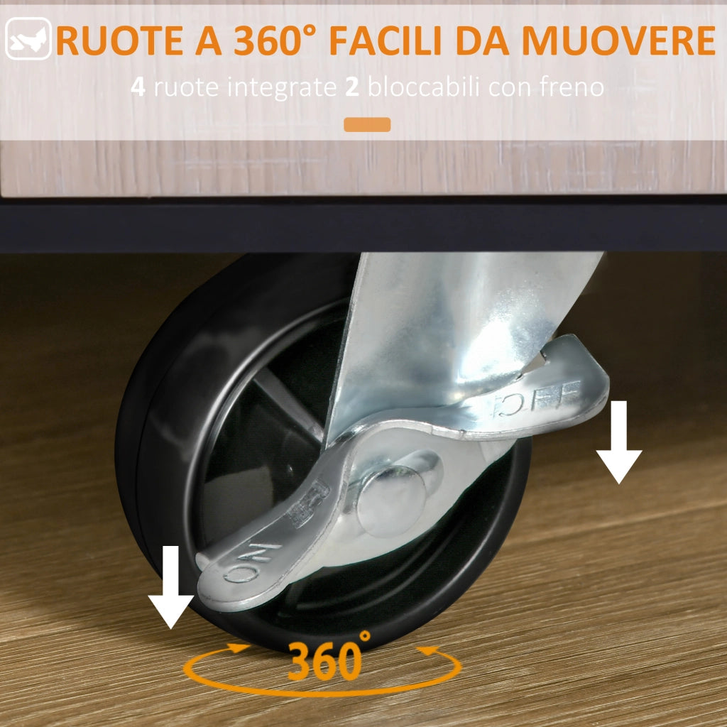EasyComfort Carrello da Cucina Multiuso Moderno con Ruote Cassetto Anta in Legno Rovere, 76,5x40x82cm