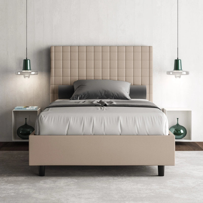 Letto imbottito Piazza e mezzo 110x200 cm Sunny - Similpelle,Tortora,Con rete