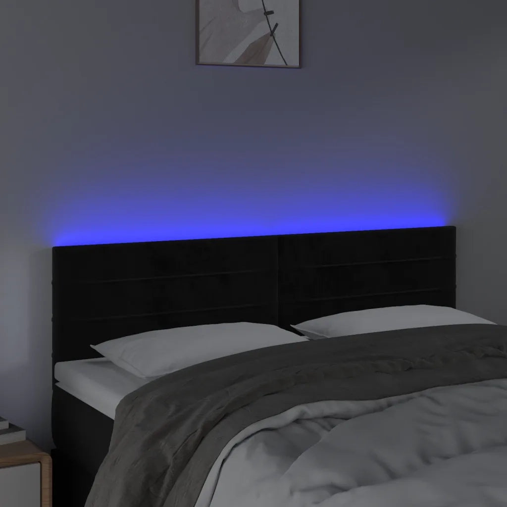 Testiera | Testata a LED Nera 144x5x78/88 cm in Velluto