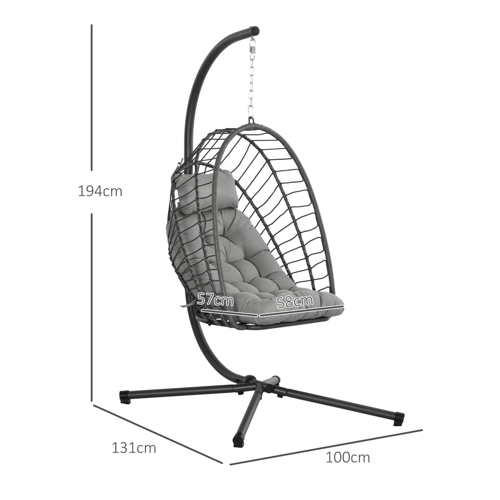 Dondolo Pensile da Giardino in Rattan PE con Cuscino Seduta Pieghevole e Struttura in Acciaio Grigio