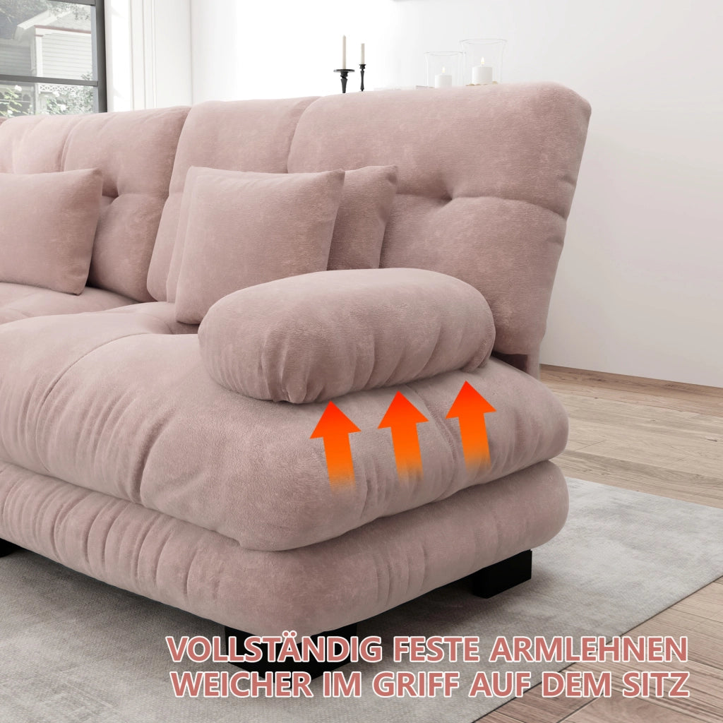 Divano modulare 4 posti con ottomane mobili 406x145x81 cm in chenille rosa