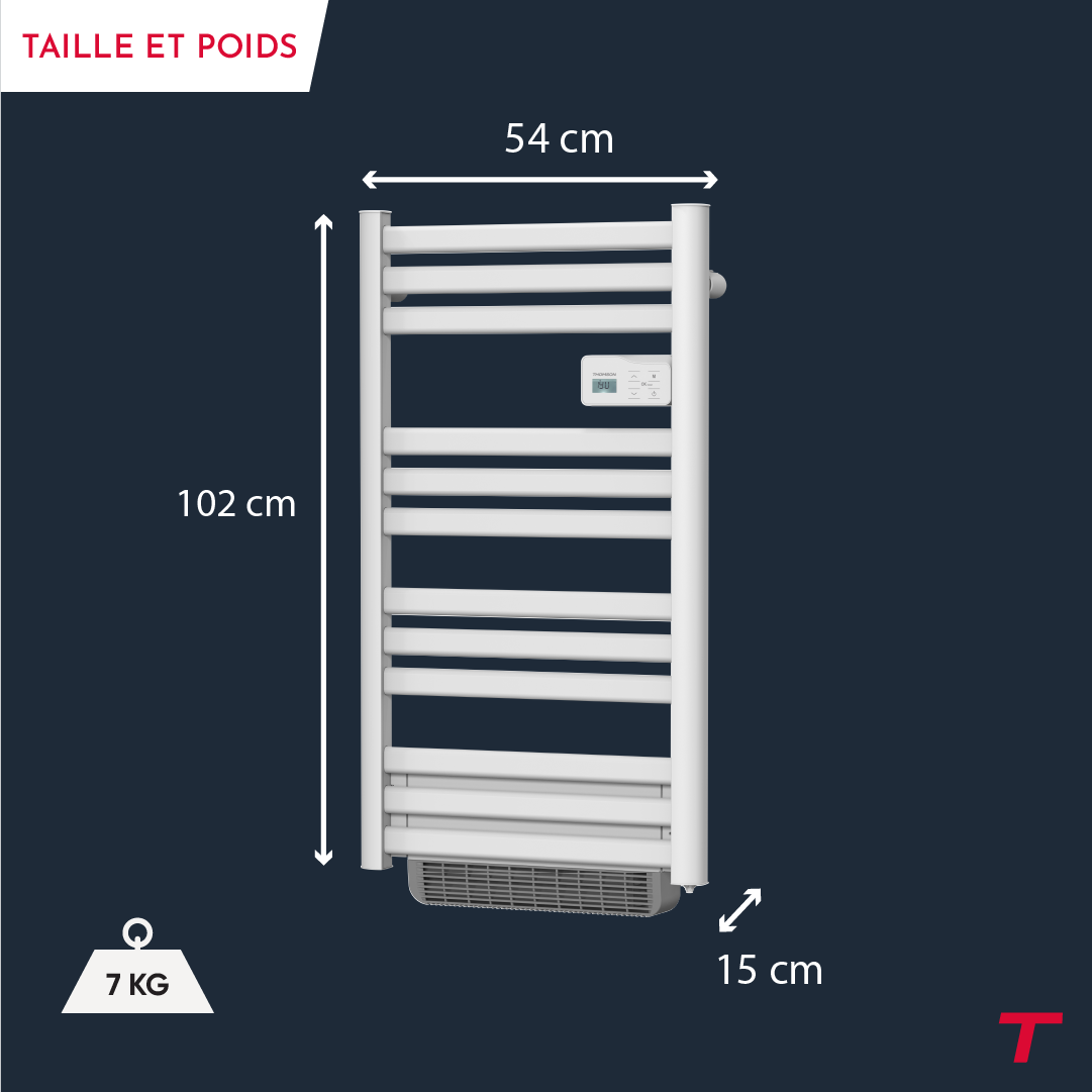 Scaldasalviette elettrico Thomson senza fluido, connesso WiFi, con ventola 500 + 1000W, cosmo
