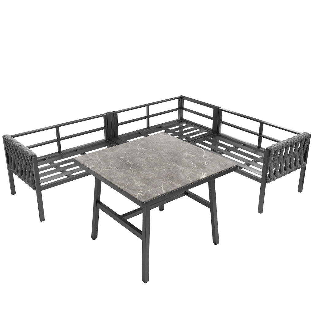Divano Angolare da Giardino ¨C MINIMAL ¨C Polyrattan Grigio con Tavolo