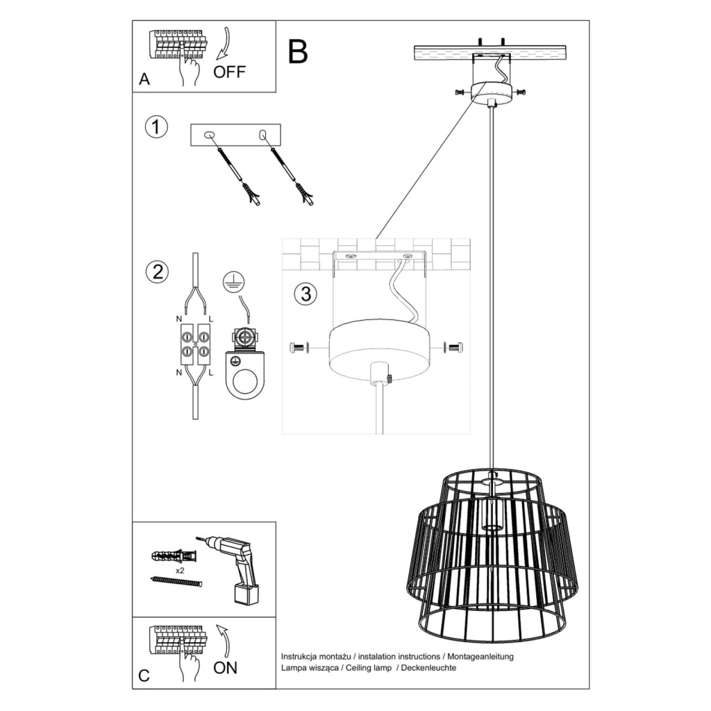 Lampada a sospensione PORTAL nera metallo E27 Pure Lume