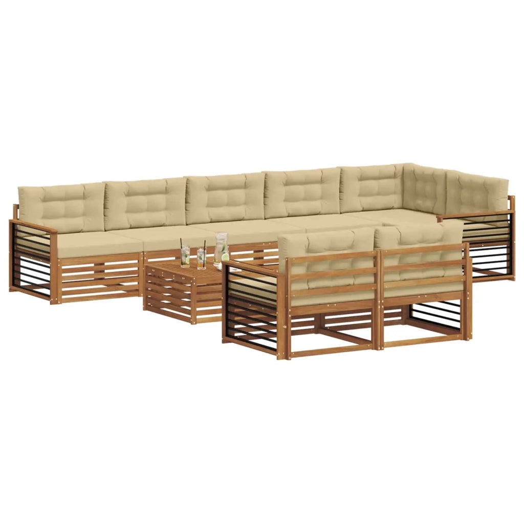 Set di divani da esterno con cuscino 9 pcs Naturale e Beige 3373713