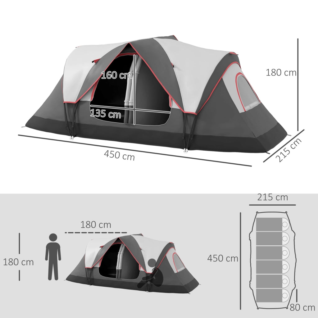 Tenda da Campeggio Pieghevole ¨C Xylo ¨C 2 Camere Impermeabile con Borsa 450x215x180 cm Grigio