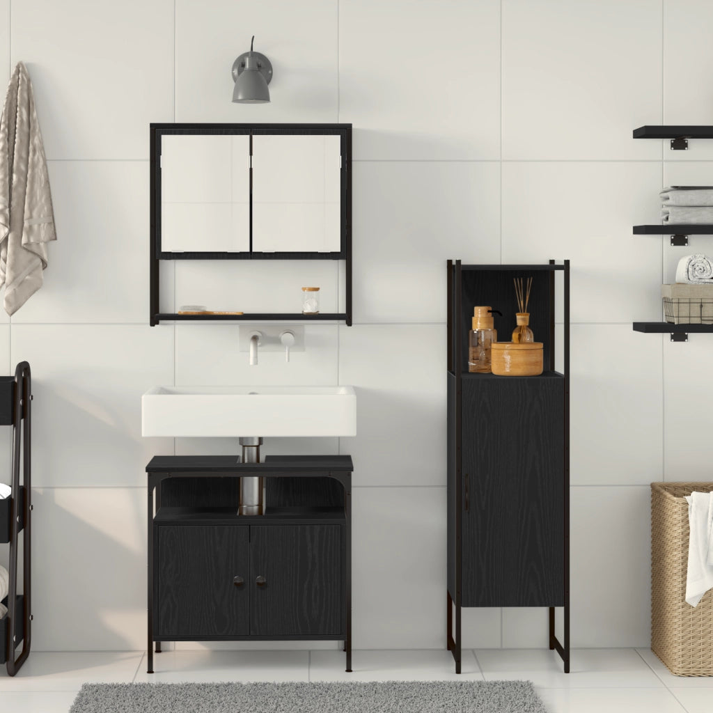 Set di Mobili da Bagno 3 Pezzi Quercia Nera Legno Ingenerizzato