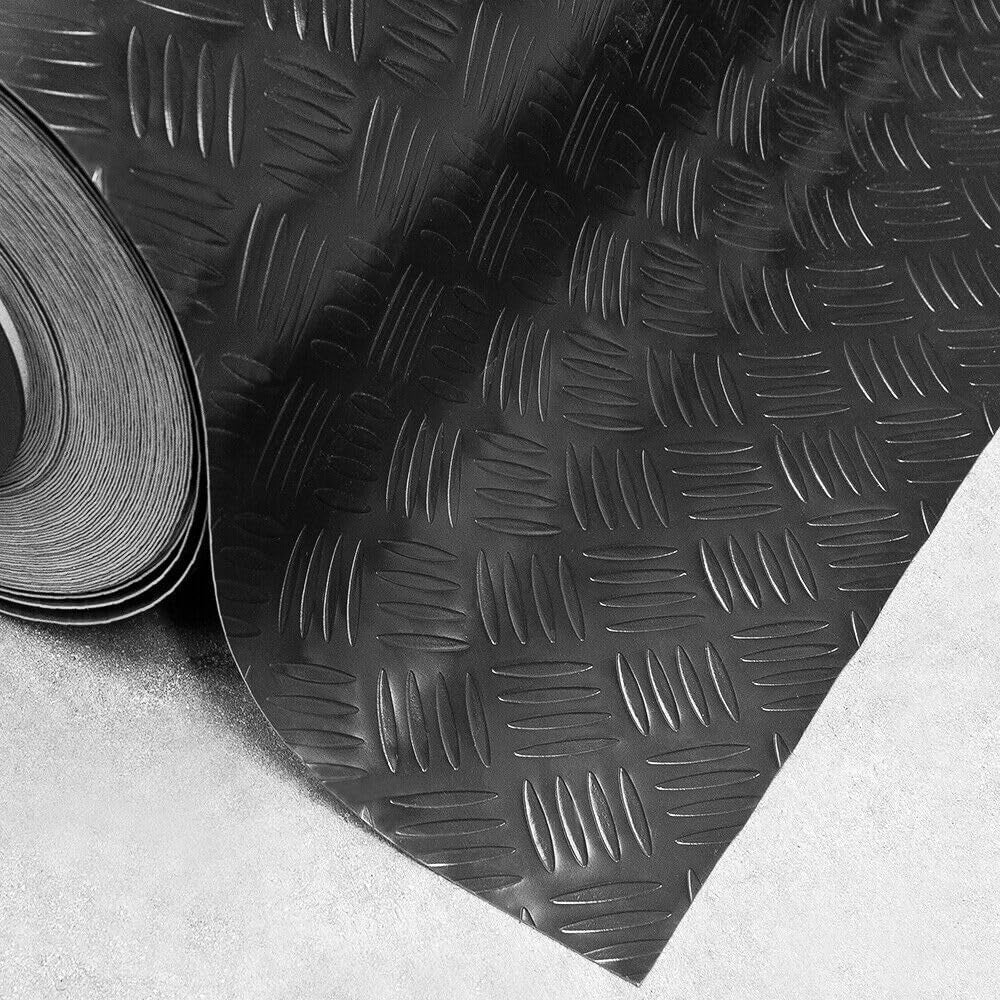 Tappeto Gomma Copri Pavimento 140x320 cm Effetto Lamiera Zerbino Antiscivolo Isolante Robusto Nero