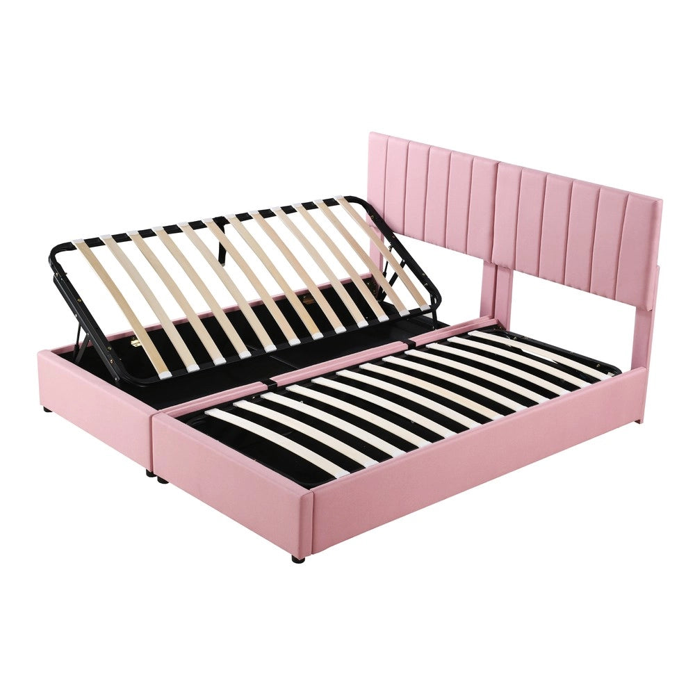 Letto imbottito contenitore matrimoniale ¨C Minimal ¨C Rosa tessuto 180x200 cm