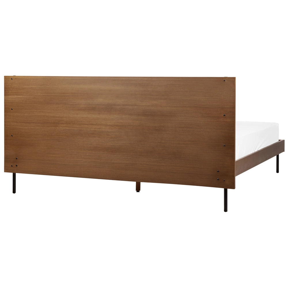 Letto 180 x 200 cm in frassino scuro con rete a doghe e testiera gambe in metallo nero