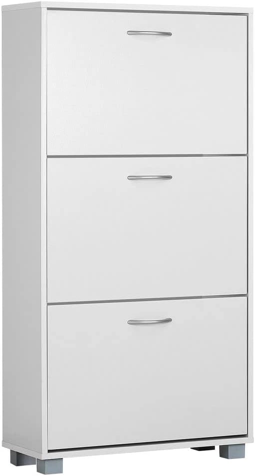 Scarpiera Mobile per Scarpe Legno Bianco 3 Scompartimenti 115x60x24 cm Scaffale Salvaspazio