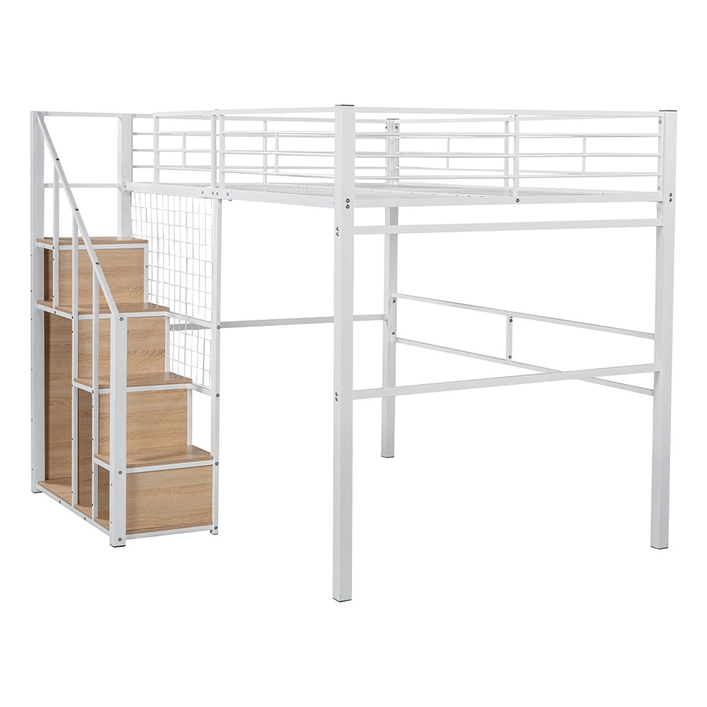 Letto a castello per bambini - Xylo - 140x200 cm - Bianco - Scala di sicurezza con spazio di archiviazione
