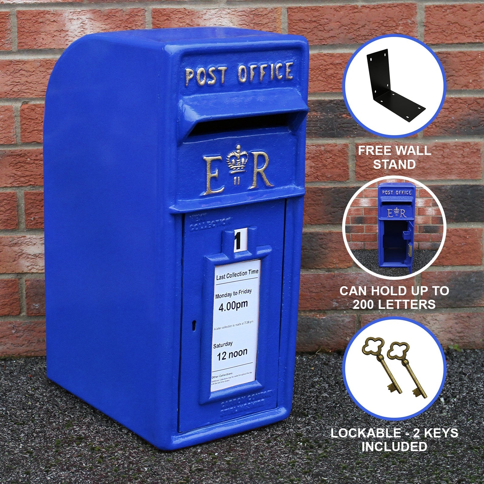 Cassetta Postale per le Lettere in Stile Britannico Inglese in Ghisa da Esterno Bocchetta Lettere Standard UK - Blu