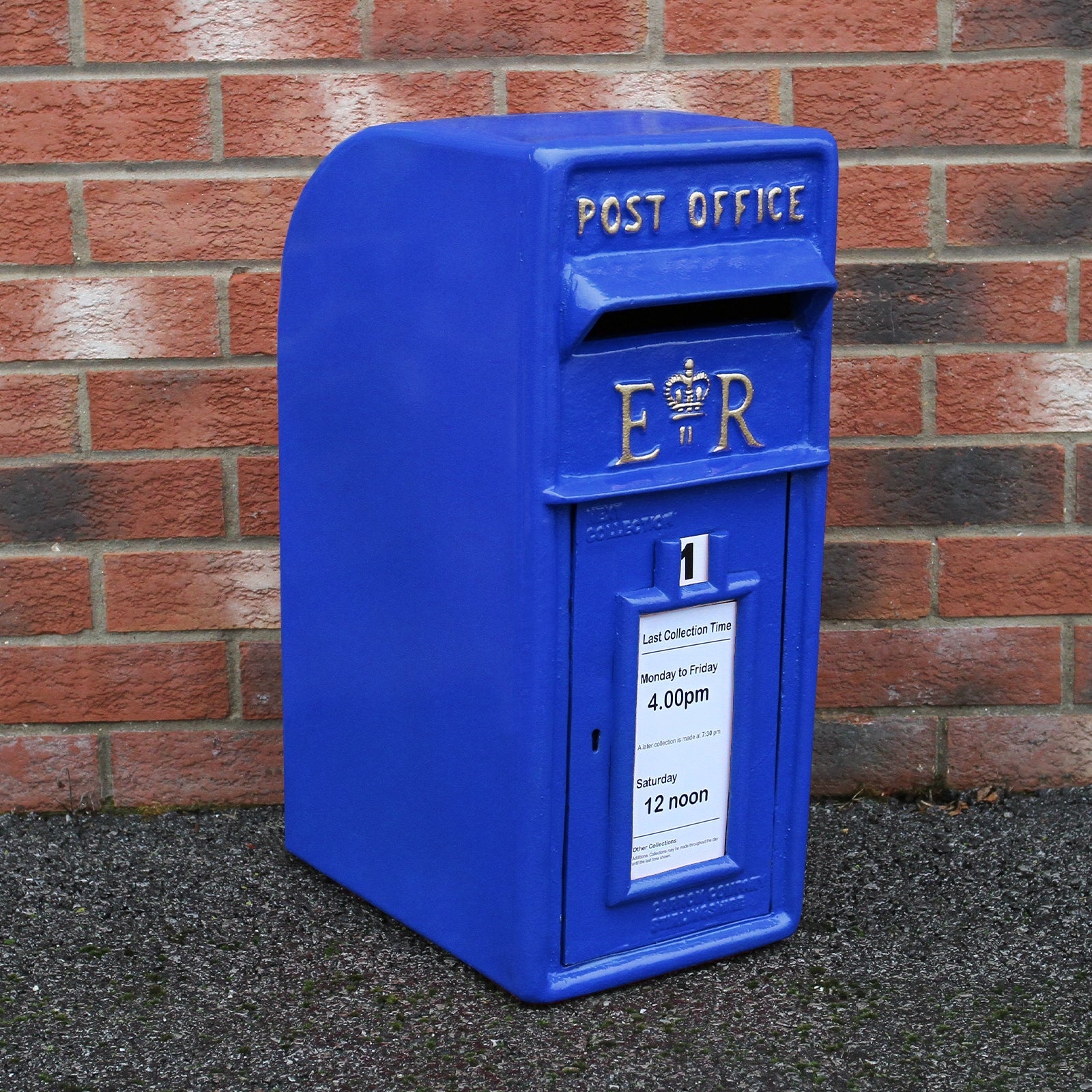 Cassetta Postale per le Lettere in Stile Britannico Inglese in Ghisa da Esterno Bocchetta Lettere Standard UK - con Piedistallo - Blu