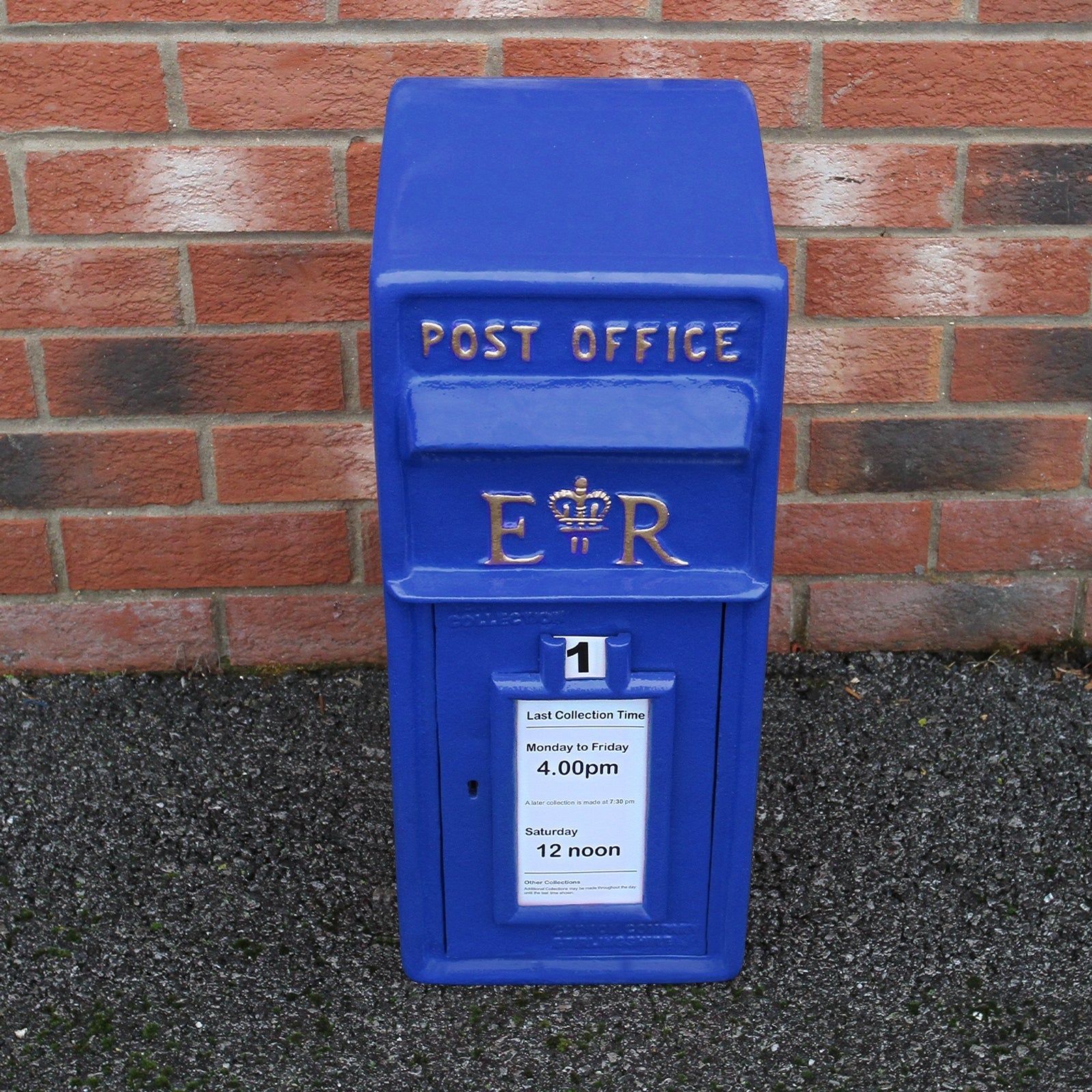 Cassetta Postale per le Lettere in Stile Britannico Inglese in Ghisa da Esterno Bocchetta Lettere Standard UK - con Piedistallo - Blu