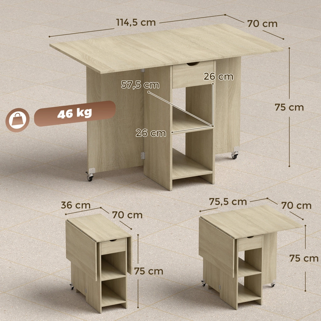 Tavolo da pranzo pieghevole e con ruote ¨C zephmum ¨C legno naturale 90x90
