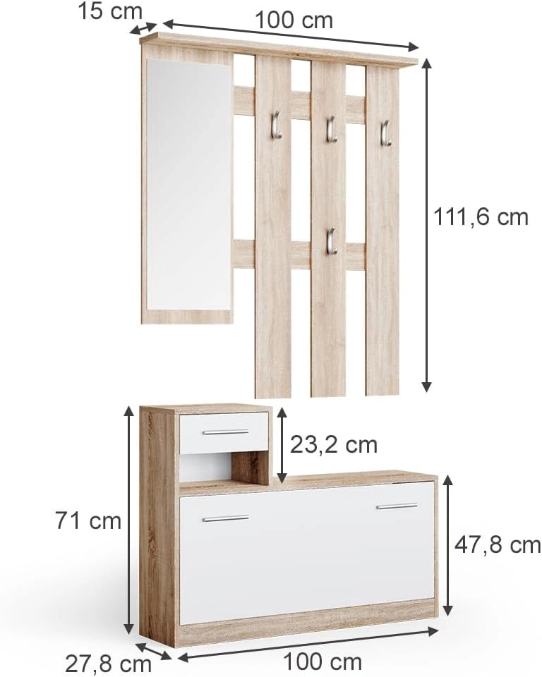 Appendiabiti Billy, Sonoma/Bianco, 100 x 111.6 cm, adatto per montaggio a parete e resistente fino a 40 kg