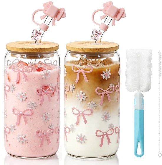 Set di bicchieri da cocktail 2 pezzi - bicchiere da cocktail con tappo - bicchiere da cocktail con manico di canna - bicchiere in vetro borosilicato - 500ml - Design estetico - bicchiere in vetro