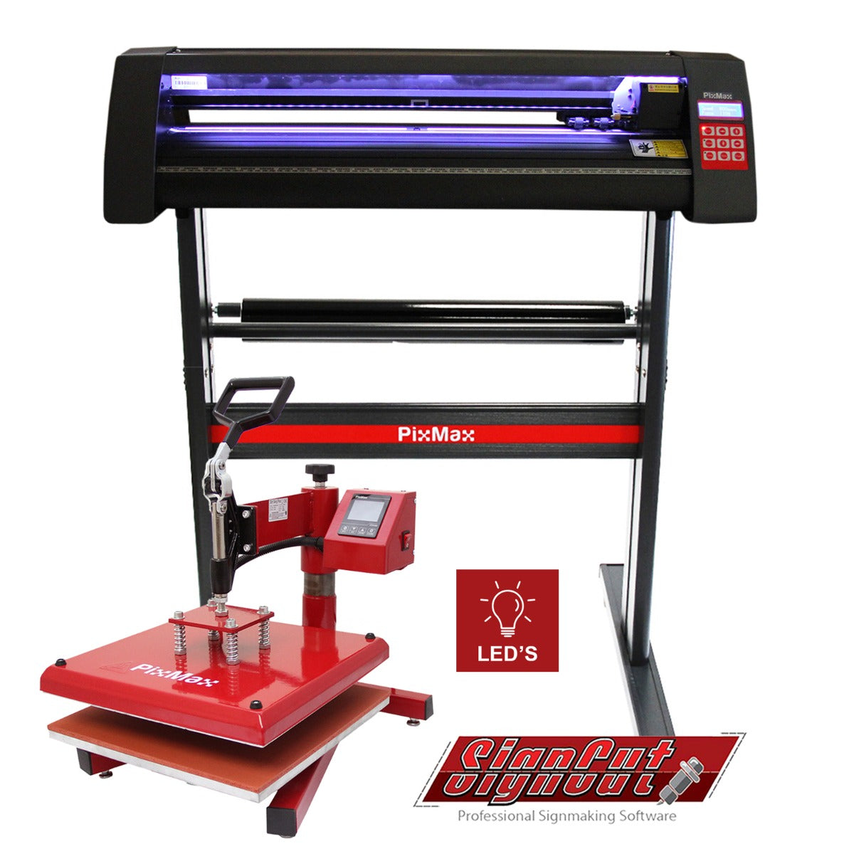Plotter per Taglio Vinile Guida Laser Abbonamento 12 Mesi Software da Taglio - LED - 720mm & Termopressa per Sublimazione Basculante Pressa a Caldo - 38x38cm