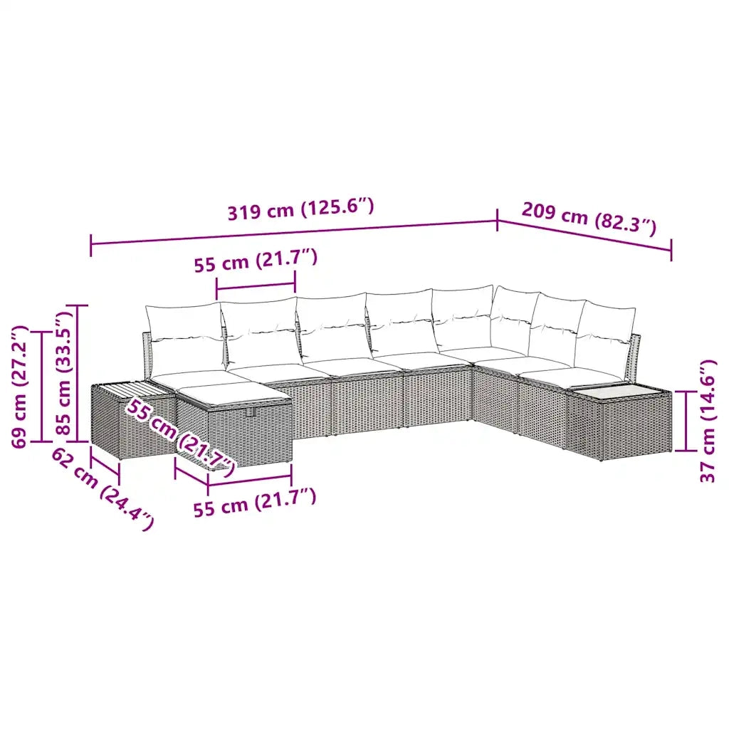 Set Divano da Giardino con cuscino 9 pcs Grigio polyrattan 3359656