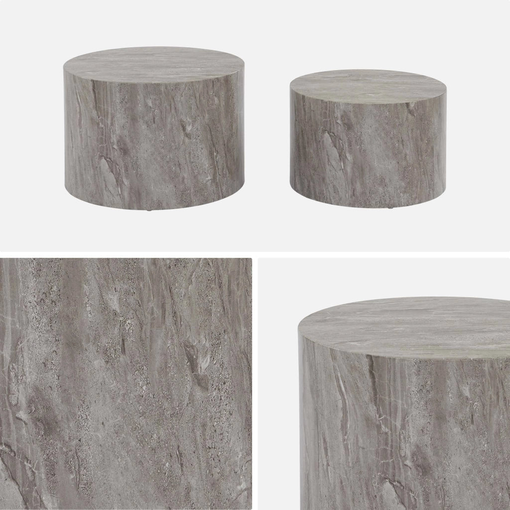 Set di 2 tavolini rotondi con effetto marmo, grigio
